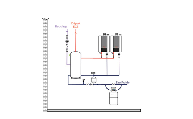 System schematic of THISION L EVO 140 DHW